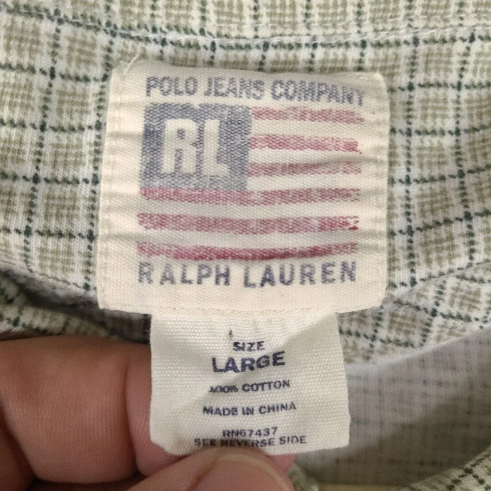 Ralph Lauren Polo‎ Jeans Co Polo Shirt Mens Large Green Plaid Soft Cotton